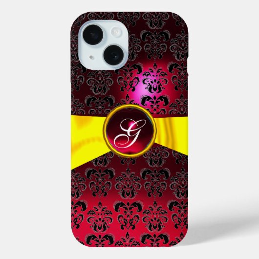 DAMASK GIRLY MONOGRAM Red Goudgele lint Case-Mate iPhone Case