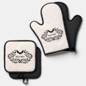 Damask Glam Bat gepersonaliseerd Ovenwant & Pannenlap Set (Voorkant / Achterkant)