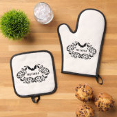 Damask Glam Bat gepersonaliseerd Ovenwant & Pannenlap Set (Top down)