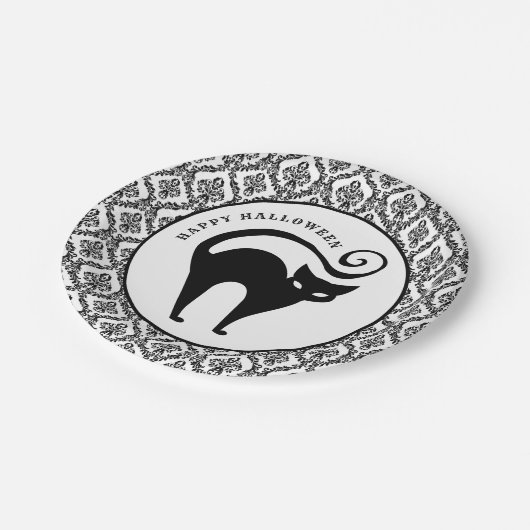 Damask Glam Black Cat | Bord Halloween Paper (Gekanteld)