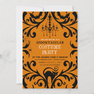 Damask Glam Halloween Costume Party Invitation Kaart