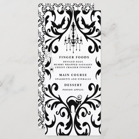 Damask Glam Halloween Dinner Party Menu (Voorkant / Achterkant)