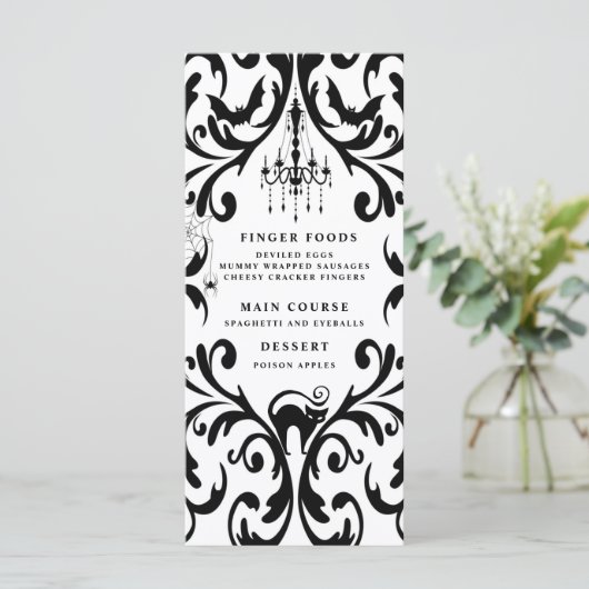 Damask Glam Halloween Dinner Party Menu (Staand voorkant)