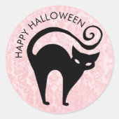 Damask Glam Halloween Kat Ronde Sticker (Voorkant)