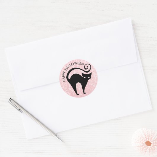 Damask Glam Halloween Kat Ronde Sticker (Envelop)