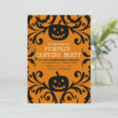 Damask Glam Halloween Pompoen Carving Kaart (Staand voorkant)