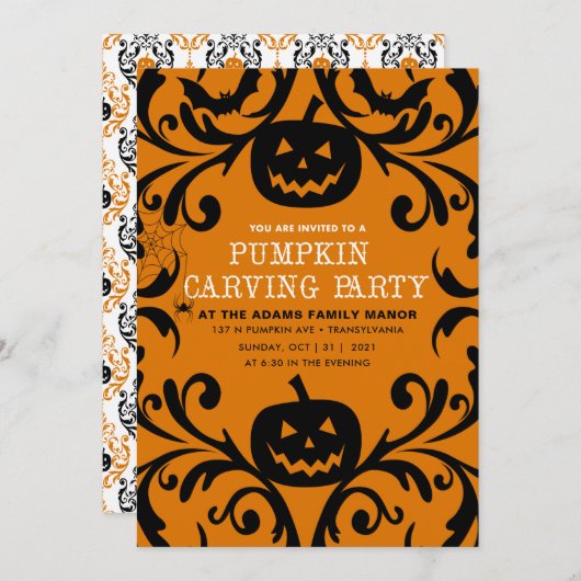 Damask Glam Halloween Pompoen Carving Kaart (Voorkant / Achterkant)