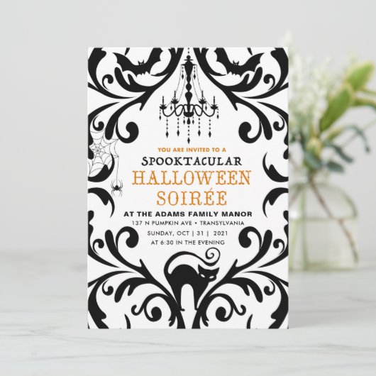 Damask Glam Halloween Soiree Uitnodiging (Staand voorkant)