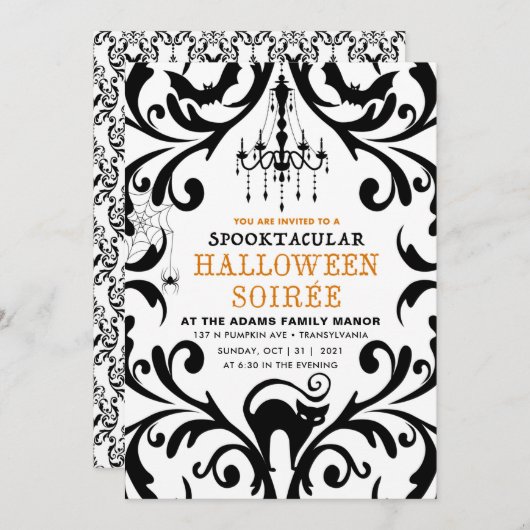 Damask Glam Halloween Soiree Uitnodiging (Voorkant / Achterkant)