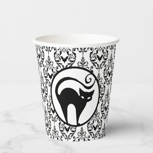 Damask Glam | Katten en vleermuizen Papieren beker (Voorkant)