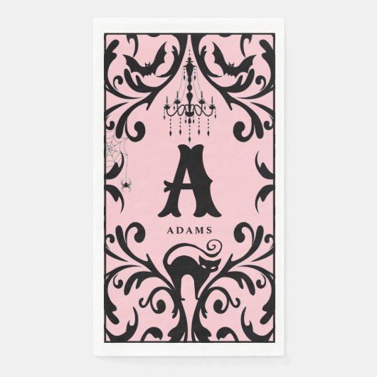 Damask Glam Monogram Halloween Paper Guest Towels Servet (Voorkant)