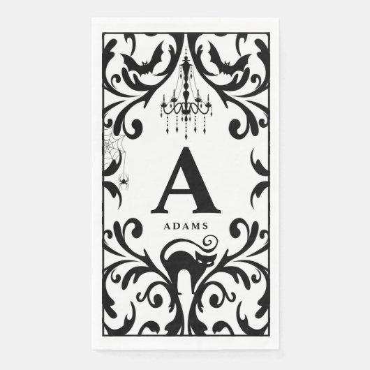 Damask Glam Monogram Halloween Paper Guest Towels Servet (Voorkant)