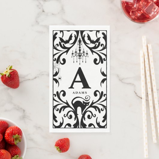 Damask Glam Monogram Halloween Paper Guest Towels Servet (Insitu)