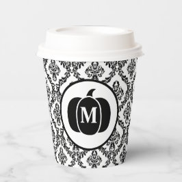Damask Glam Monogram Halloween Pumpkin Papieren Bekers
