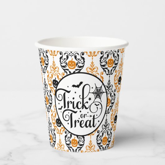 Damask Glam Pumpkin | TRICK OR TREAT Papieren Bekers (Voorkant)