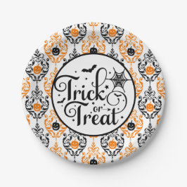 Damask Glam Pumpkin | TRICK OR TREAT Papieren Bordje