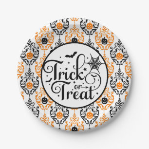 Damask Glam Pumpkin TRICK OR TREAT Papieren Bordje