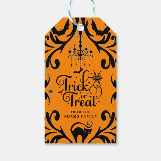 Damask Glam Trick or treat Halloween Gift Labels Cadeaulabel (Voorkant)