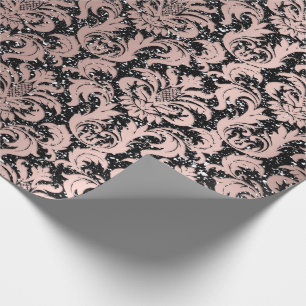 Damask Glitter Black Roos Gold Elegant Royal Cadeaupapier
