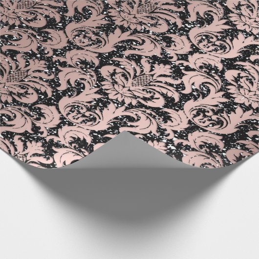 Damask Glitter Black Roos Gold Elegant Royal Cadeaupapier (Hoek)
