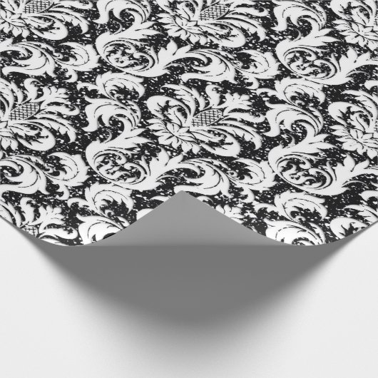 Damask Glitter Black White Elegant Royal Cadeaupapier (Hoek)
