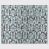Damask Glitter Blauwgroen Silver Grey Royal Sequin Cadeaupapier (Vlak)