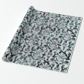 Damask Glitter Blauwgroen Silver Grey Royal Sequin Cadeaupapier (Uitgerold)