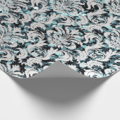 Damask Glitter Blauwgroen Silver Grey Royal Sequin Cadeaupapier (Hoek)