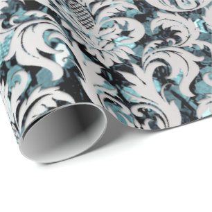 Damask Glitter Blauwgroen Silver Grey Royal Sequin Cadeaupapier
