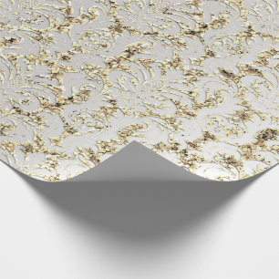 Damask Glitter Faux Gold Grey Silver Royal Cadeaupapier