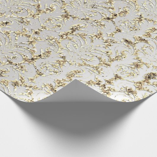 Damask Glitter Faux Gold Grey Silver Royal Cadeaupapier (Hoek)