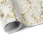 Damask Glitter Faux Gold Grey Silver Royal Cadeaupapier (Rol Hoek)