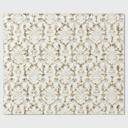 Damask Glitter Faux Gold White Royal Lux Cadeaupapier (Vlak)