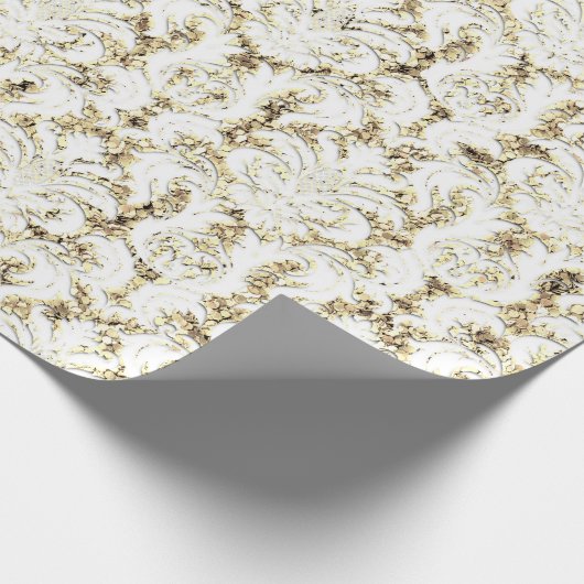 Damask Glitter Faux Gold White Royal Lux Cadeaupapier (Hoek)
