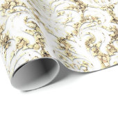 Damask Glitter Faux Gold White Royal Lux Cadeaupapier (Rol Hoek)