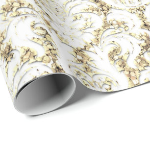 Damask Glitter Faux Gold White Royal Lux Cadeaupapier