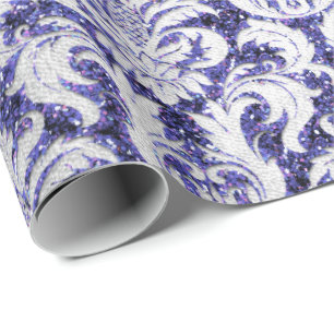 Damask Glitter Indigo Silver Grey Royal Cottage Cadeaupapier