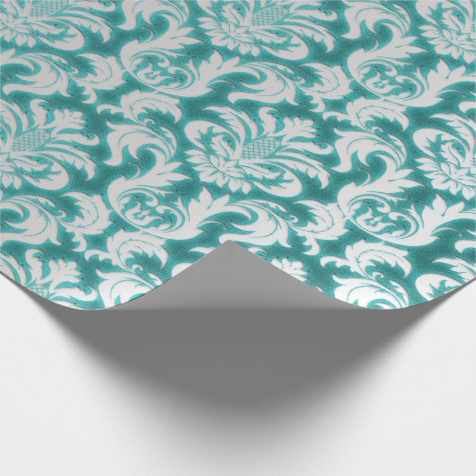Damask Glitter Mint Zilver Grijs Royal Velvet Cadeaupapier (Hoek)