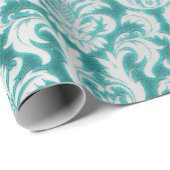 Damask Glitter Mint Zilver Grijs Royal Velvet Cadeaupapier (Rol Hoek)