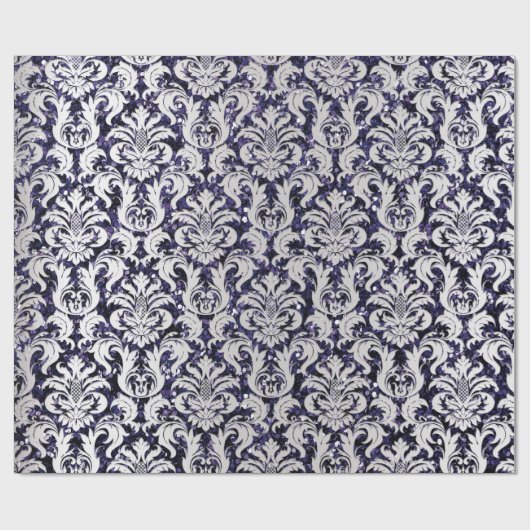 Damask Glitter Silver Gray Royal Blue Navy Cadeaupapier (Vlak)
