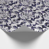 Damask Glitter Silver Gray Royal Blue Navy Cadeaupapier (Hoek)