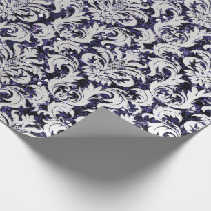 Damask Glitter Silver Gray Royal Blue Navy Cadeaupapier