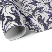 Damask Glitter Silver Gray Royal Blue Navy Cadeaupapier (Rol Hoek)