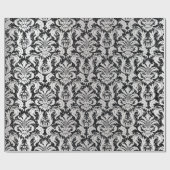 Damask Glitter Silver Grey Black Royal Metallic Cadeaupapier (Vlak)
