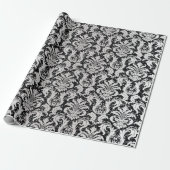 Damask Glitter Silver Grey Black Royal Metallic Cadeaupapier (Uitgerold)