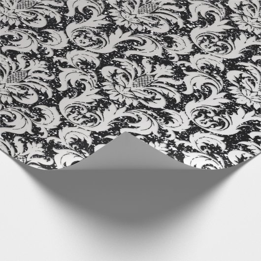 Damask Glitter Silver Grey Black Royal Metallic Cadeaupapier (Hoek)
