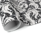 Damask Glitter Silver Grey Black Royal Metallic Cadeaupapier (Rol Hoek)
