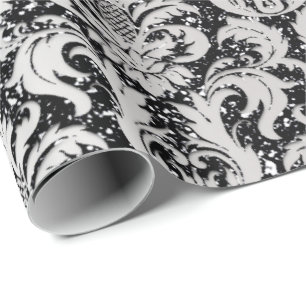Damask Glitter Silver Grey Black Royal Metallic Cadeaupapier