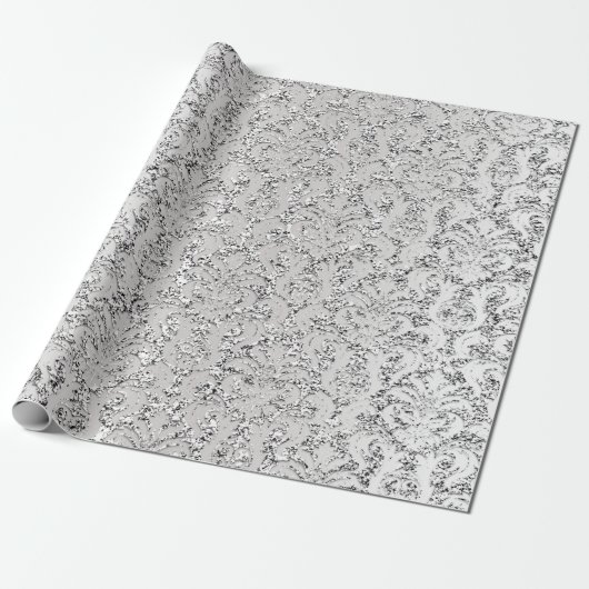 Damask Glitter Silver Grey Royal Metallic Bridal Cadeaupapier (Uitgerold)