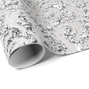 Damask Glitter Silver Grey Royal Metallic Bridal Cadeaupapier